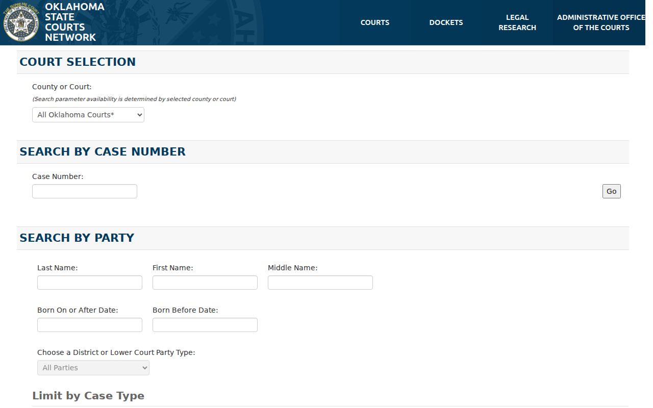 Payne County warrant check OSCN District Court search fields