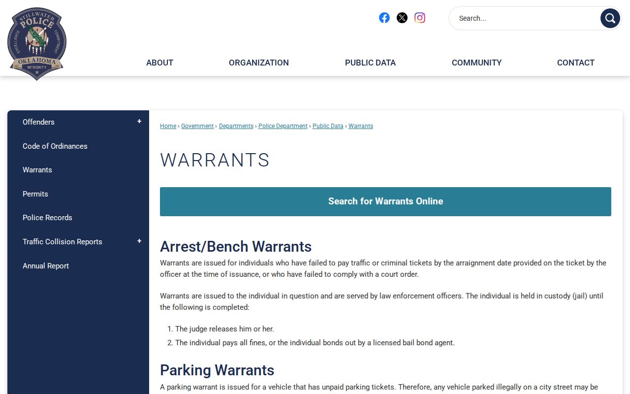 Payne County active warrant search Stillwater official warrant page
