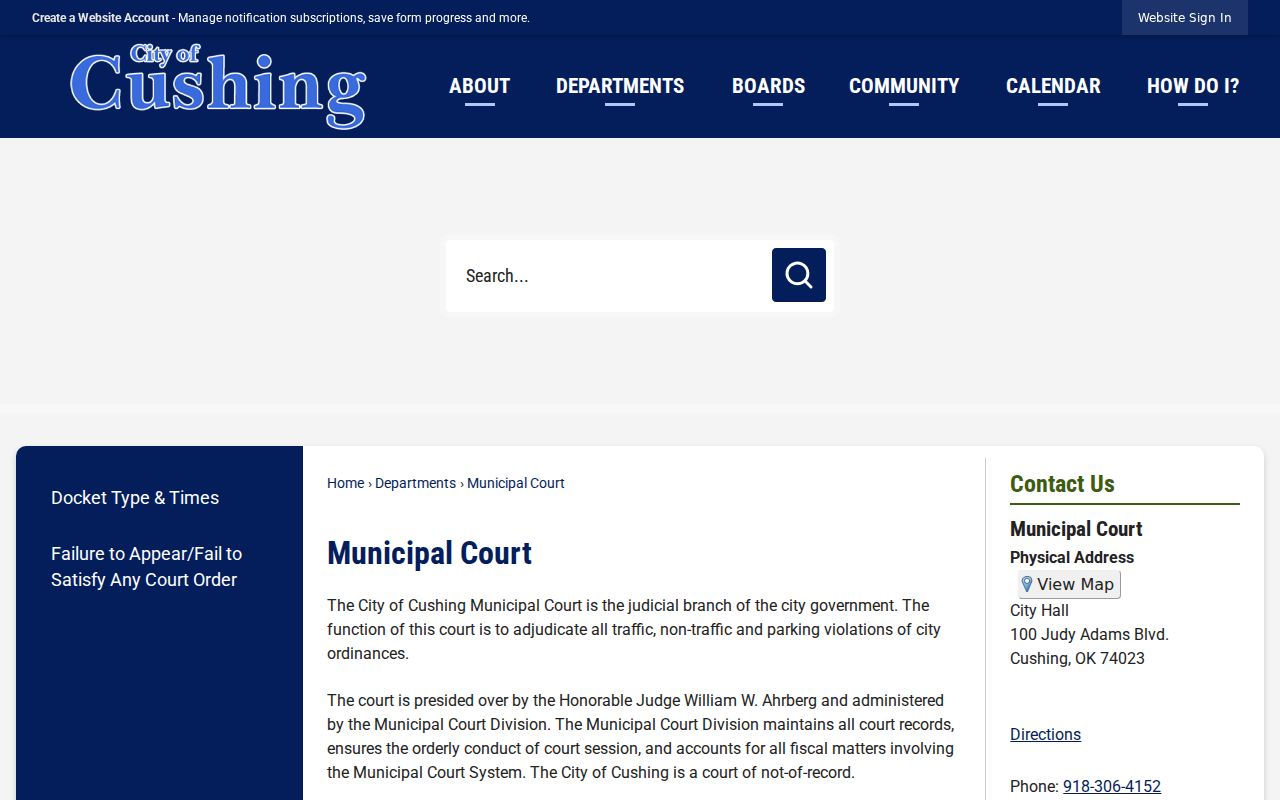 Payne County warrant records Cushing Municipal Court contact