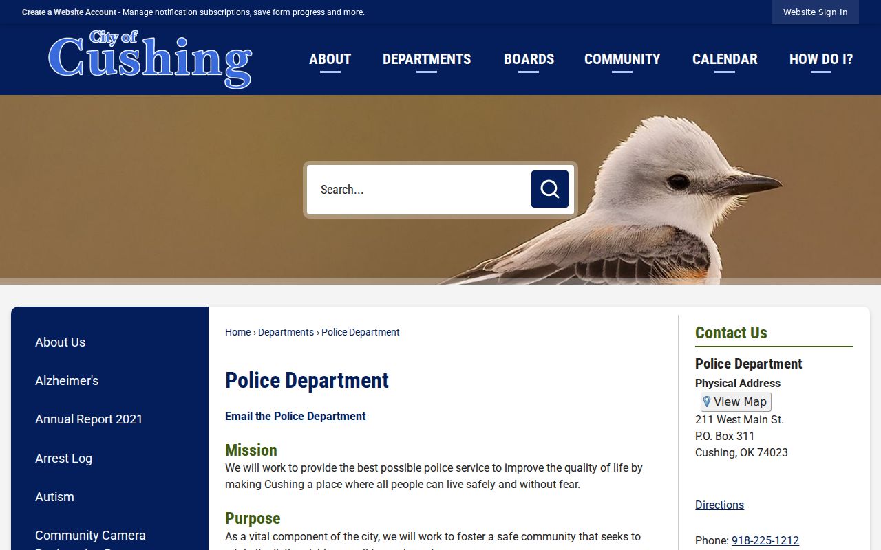 Payne County warrant records Cushing Police Department contact