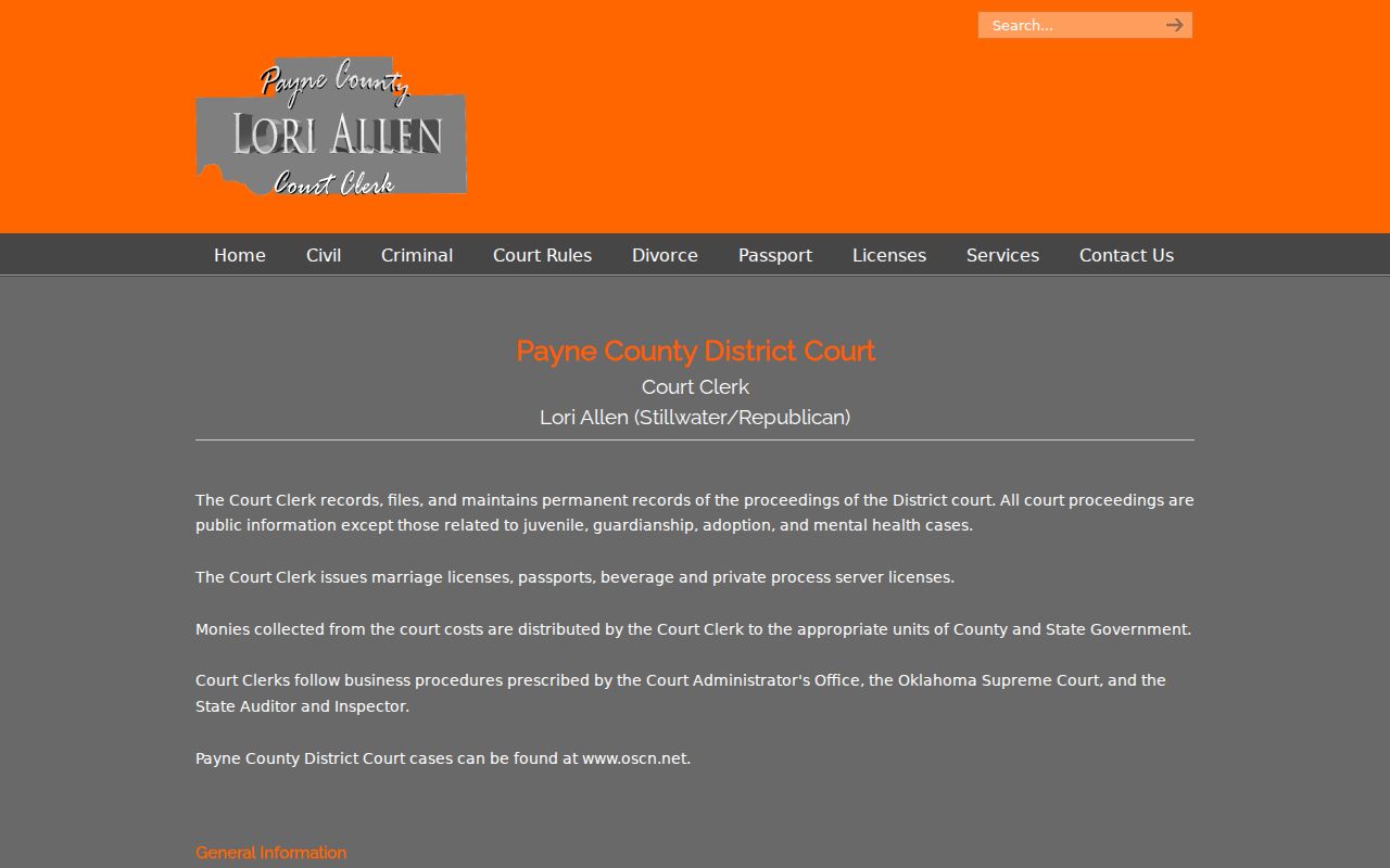 Payne County warrant records courthouse and Court Clerk information